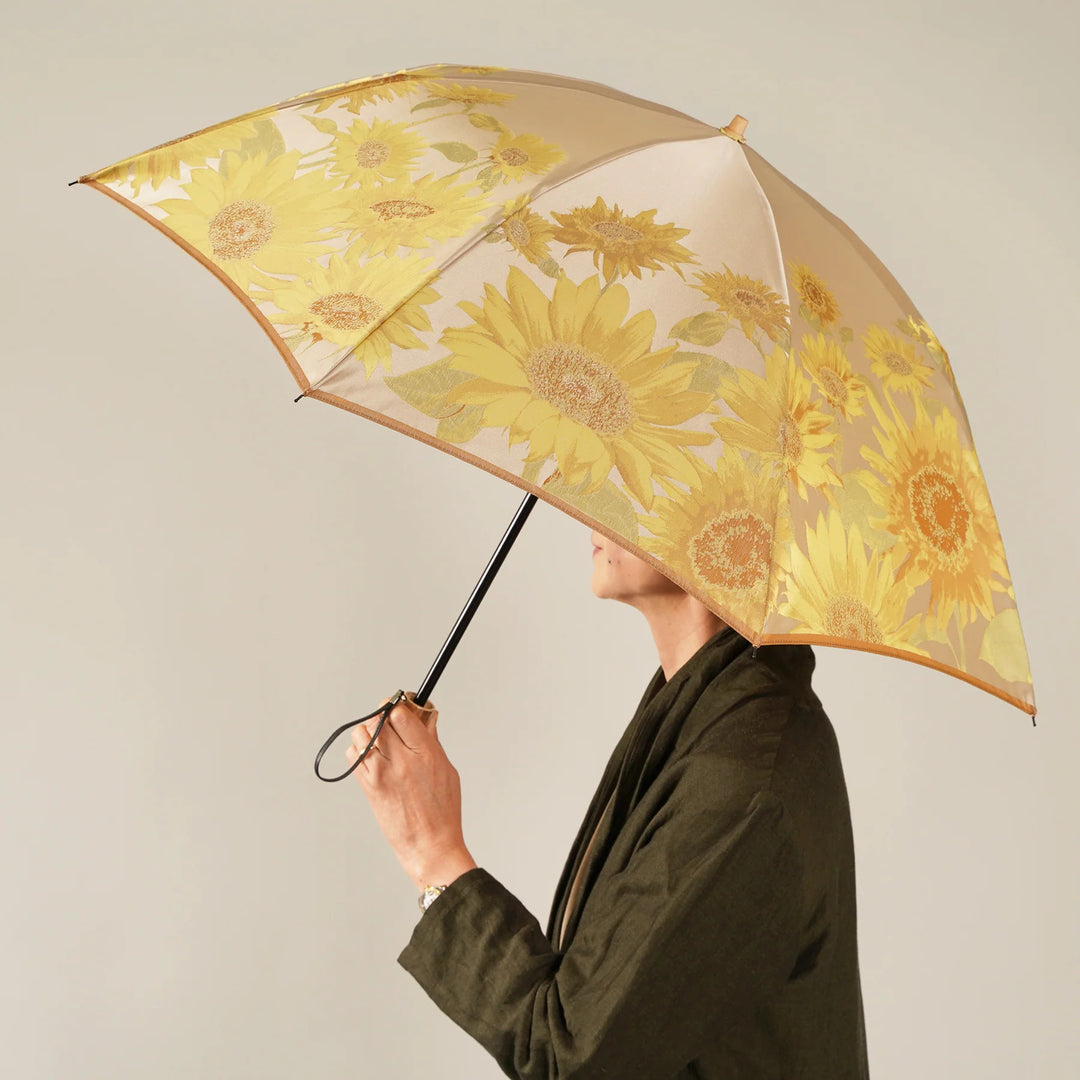 向日葵柄 晴雨兼用傘 55cm 甲州織 槇田商店 大人の上品さあふれるレディース長傘！晴雨兼用雨傘8本骨60cm