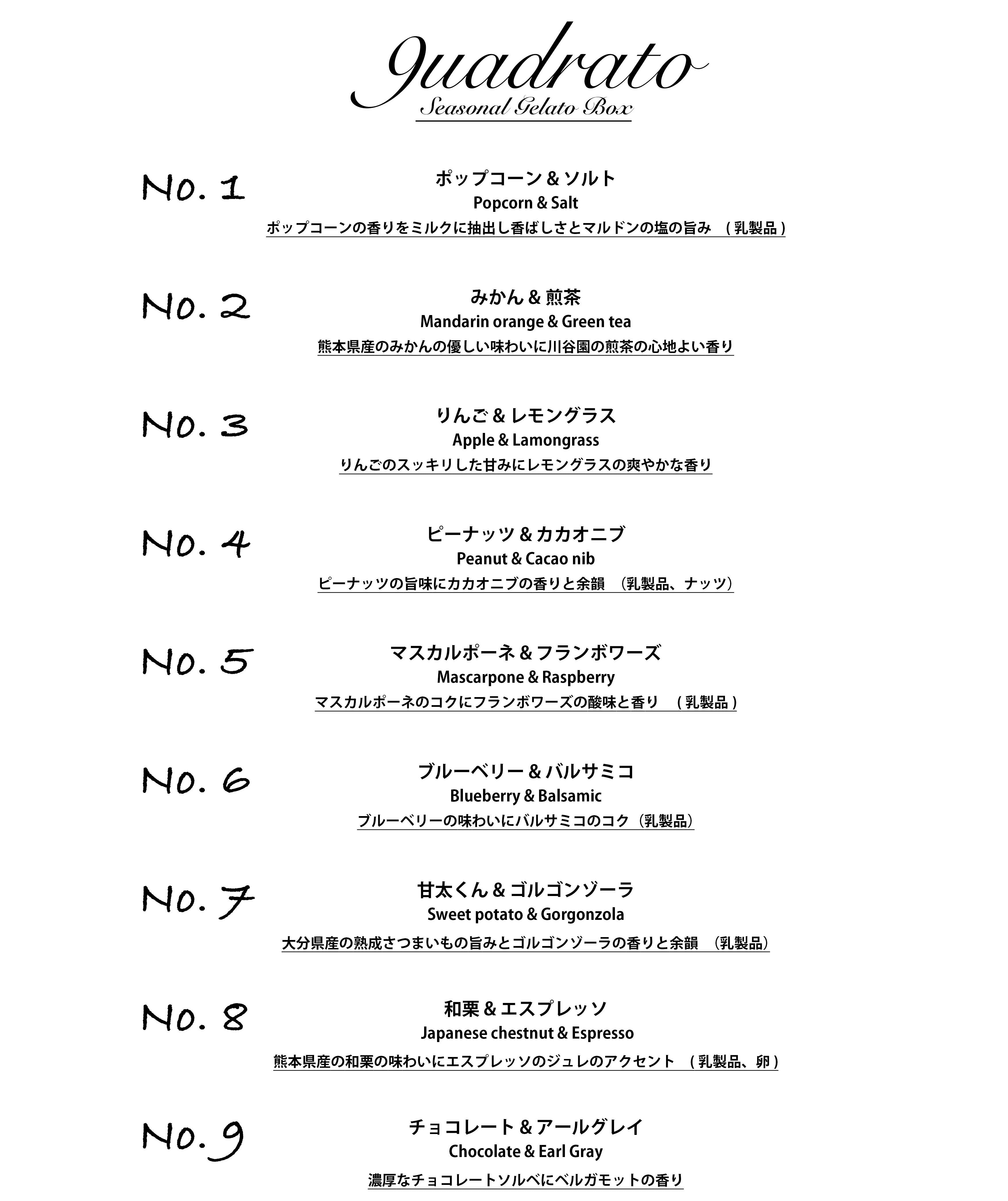 1月フレーバー内容　例<br>内容は時期によって異なります