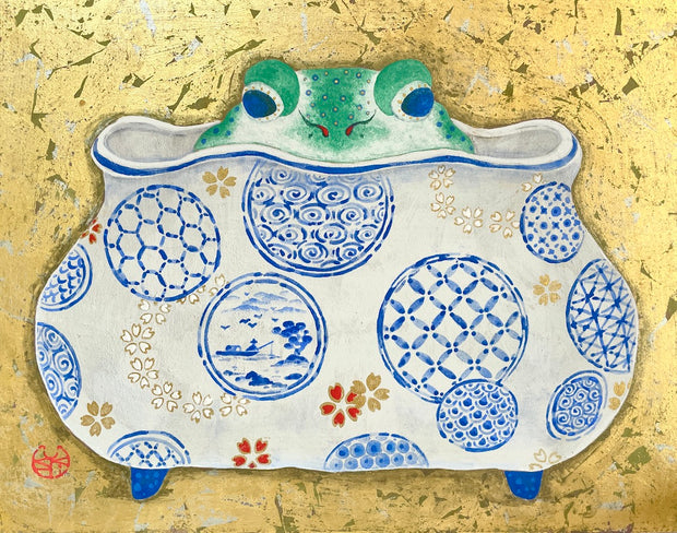 「のどか」<br>
F3（273×220mm額装）<br>
制作年：2024年<br>
雲肌麻紙に岩絵具、箔