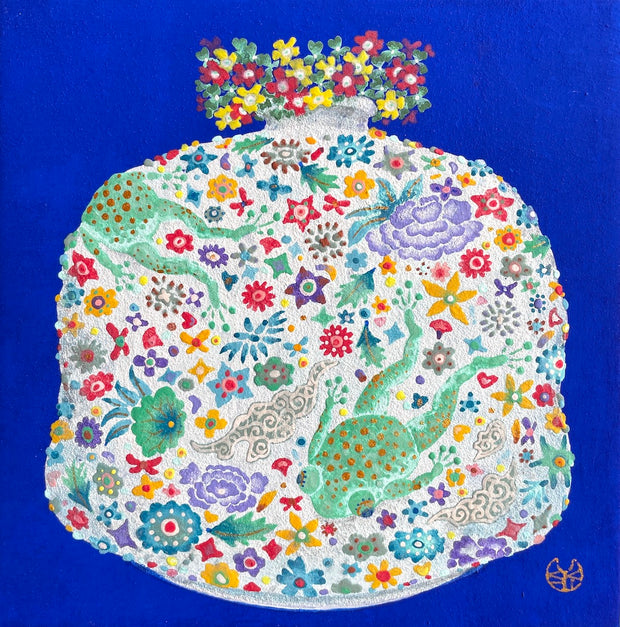 藤原 宇希子<br>
「路傍」<br>
S0（180×180mm額装）<br>
制作年：2024年<br>
雲肌麻紙に岩絵具