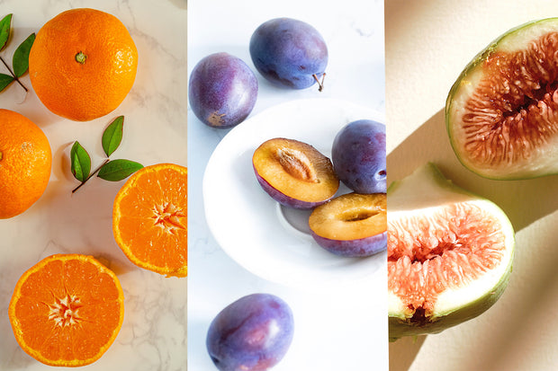 【旬果物よりどりセット】　内容<br>旬の果物（みかん、プルーン、白いちじく）<br>紅ほっぺいちご、アップルマンゴー、ベーシックヨーグルト