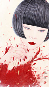 「ひみつ。」<br>
33.3×19cm<br>
制作年：2022年<br>
雲肌麻紙に岩絵具<br>
額装してお送りいたします。