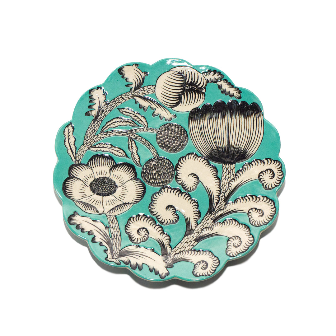 野田 夏実 大皿（Mint green） 空間に華を添える、草花が躍るアート