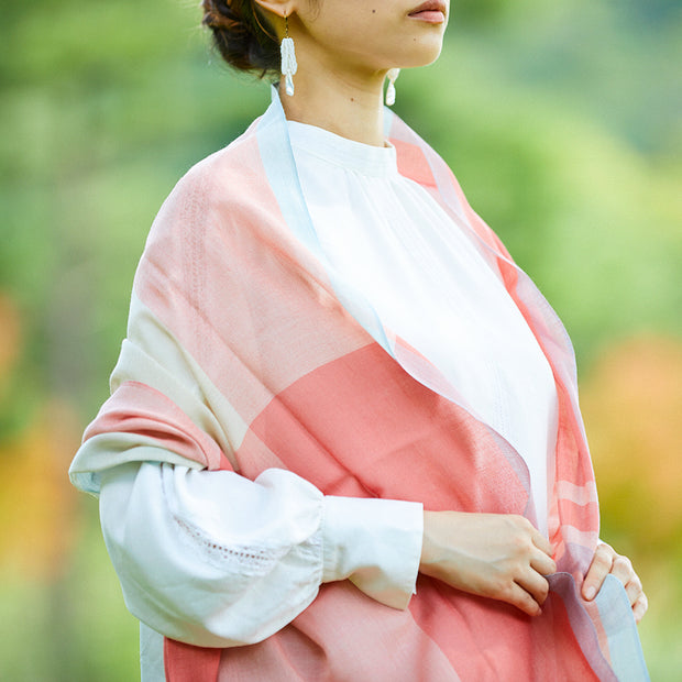 花桃<br>約59×200cm<br>絹65%・オーガニックコットン35%