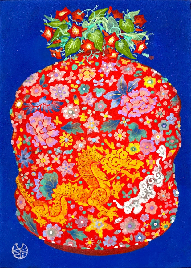 「縷紅草」<br>
SM（227×158mm額装）<br>
制作年：2024年<br>
雲肌麻紙に岩絵具