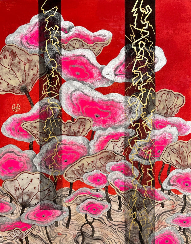 藤原 宇希子<br>
「鳴る神」<br>
F6（410×318mm額装）<br>
制作年：2024年<br>
雲肌麻紙に岩絵具、箔