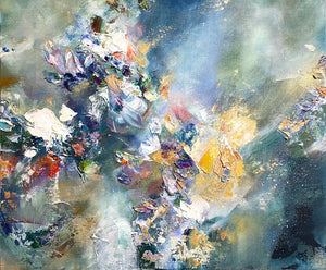 「あの時の華」<br>
幅727×高さ606×奥行17mm（F20）<br>
制作年：2024年<br>
Oil, Acrylic, mixed media on canvas<br>
額装はありません。