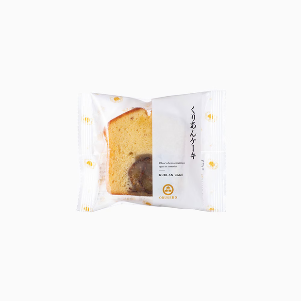 【くりあんケーキ】<br>
栗あんをたっぷり練り込んだ生地に、栗あんと渋皮栗を加えたスライスケーキ
