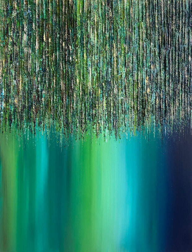 「Rain -5月-」<br>
幅500×高さ652×奥行20mm（P15）<br>
制作年：2024年<br>
Acrylic color, mixed media on canvas<br>
額装はありません。