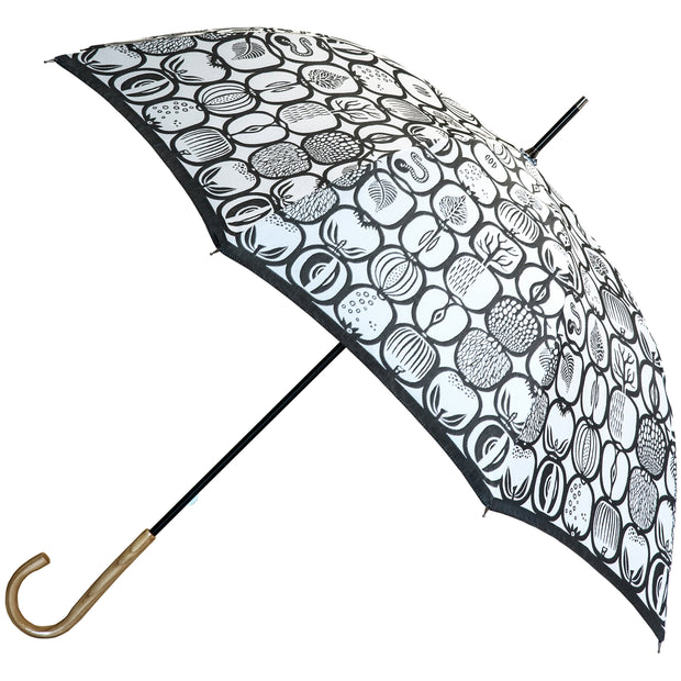 長傘（ホワイト）：親骨の長さ 60㎝　直径 98㎝　全長 88㎝<br>北欧の著名デザイナーのテキスタイルデザイン「FRUKTLADA」