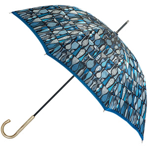 長傘（ブルー）：親骨の長さ 60㎝　直径 98㎝　全長 88㎝<br>北欧の著名デザイナーのテキスタイルデザイン「POTTERY」